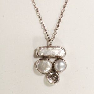 Sterling Silver Mother of Pearl Quartz Modern Necklace